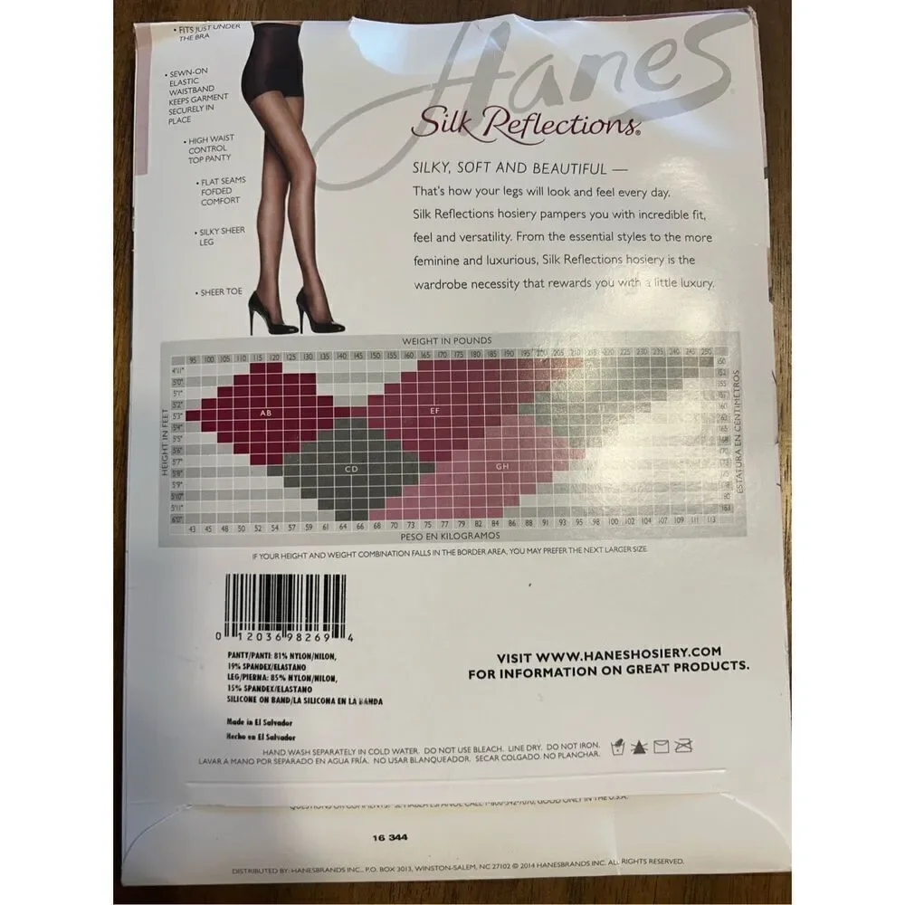 Hanes Women Silk Reflections High Waist Control Top Hosiery Cool Comfort Size EF